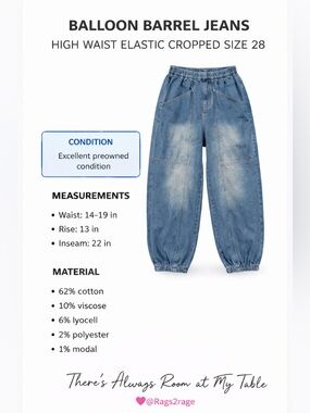 Balloon/harem cropped jeans faded size 28